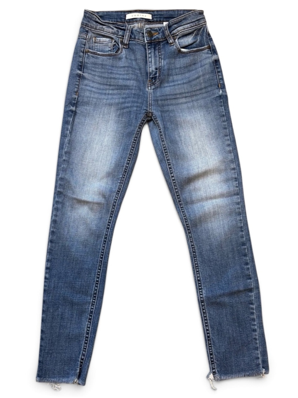 Eunina Clara High Rise Skinny Crop Jeans Size 0 Raw Hem Light Wash